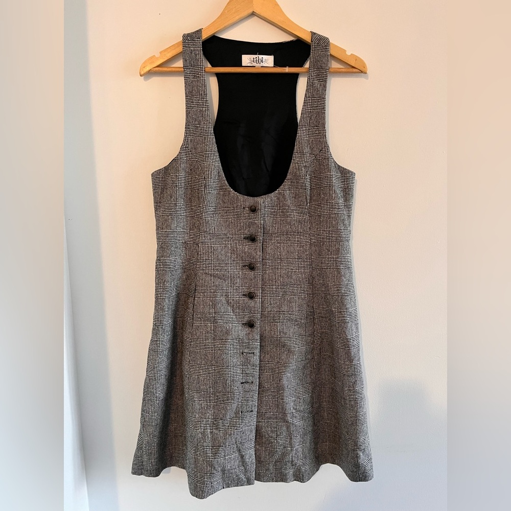 Tibi New York Plaid Gray Scoop neck Mini Dress - Size 10